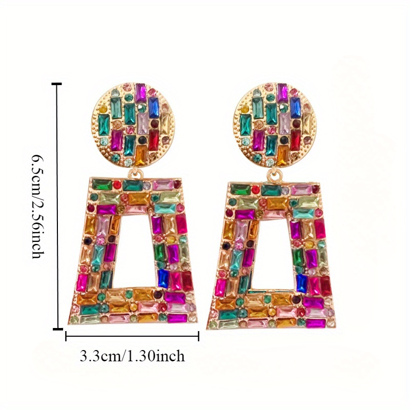 Vintage Geometric Rhinestone Drop Earrings - Non Feather